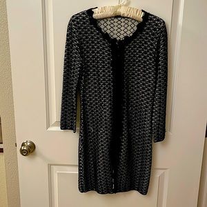 Vintage Black and White Knit/Lace Dress/ Petite